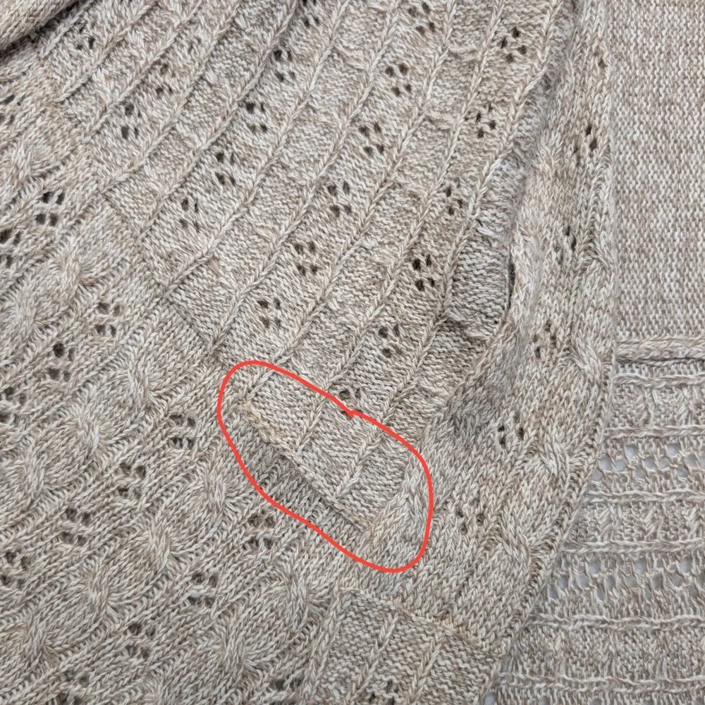 Karen Scott Cardigan Womens Small Tan Open Front Shawl Collar Pointelle Knit